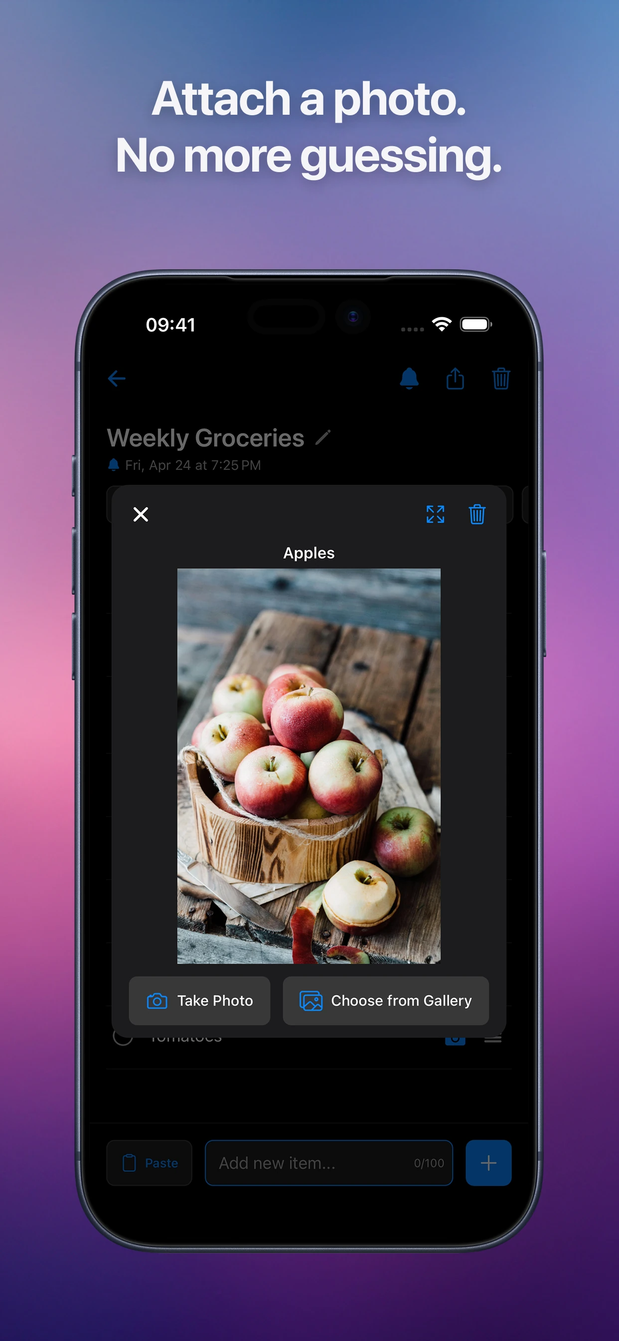 Photo attached to a list item, shown in the full-screen viewer