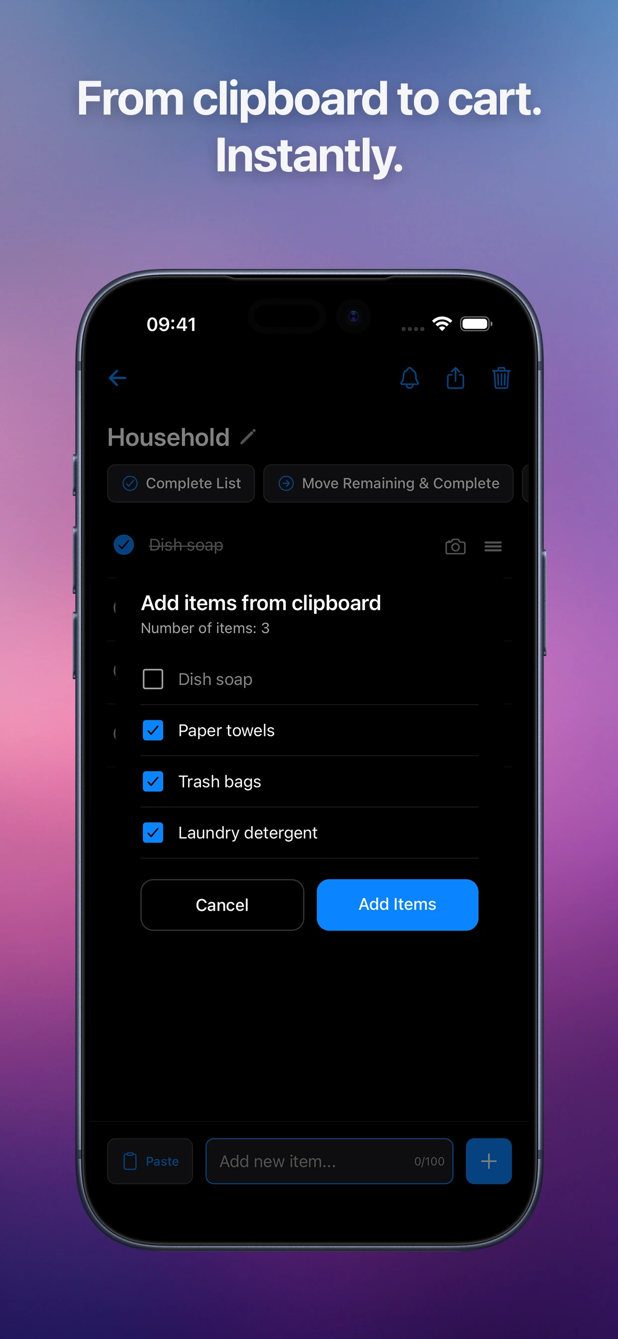 Paste preview dialog adding several items from the clipboard at once